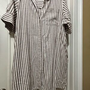 Old Navy Short-Sleeve Button-Up Stripe Dress - White & Brown